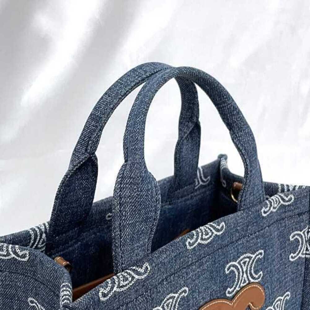 Celine Bag Cabataise Blue Brown Triomphe Denim Canvas Leather Logo Crossbody - Picture 8 of 10